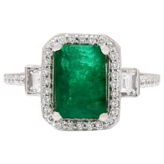 Emerald Diamond Ring In 14 Karat Solid White Gold 