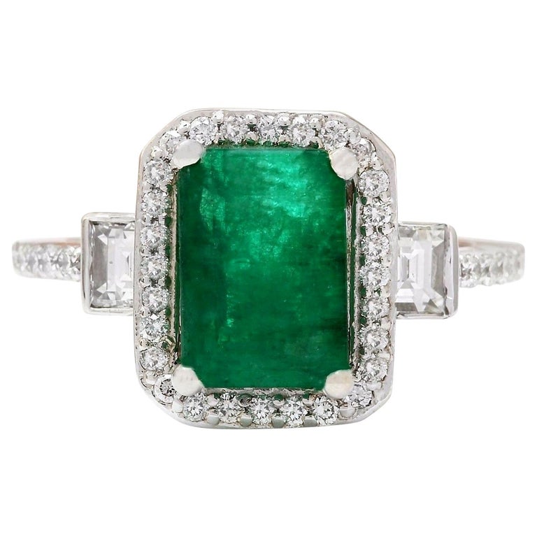 3.58 Carat Natural Emerald 18 Karat Solid White Gold Diamond Ring For ...