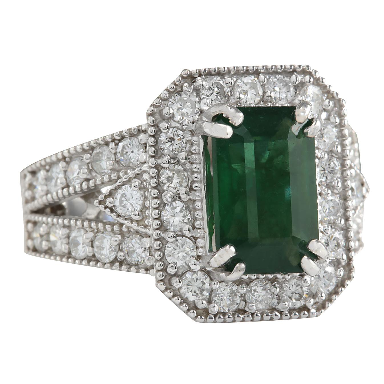 Stamped: 14K White Gold
Total Ring Weight: 8.0 Grams
Total Natural Emerald Weight is 2.38 Carat (Measures: 10.00x8.00 mm)
Color: Green
Total Natural Diamond Weight is 1.20 Carat
Color: F-G, Clarity: VS2-SI1
Face Measures: 15.75x13.30 mm
Sku: