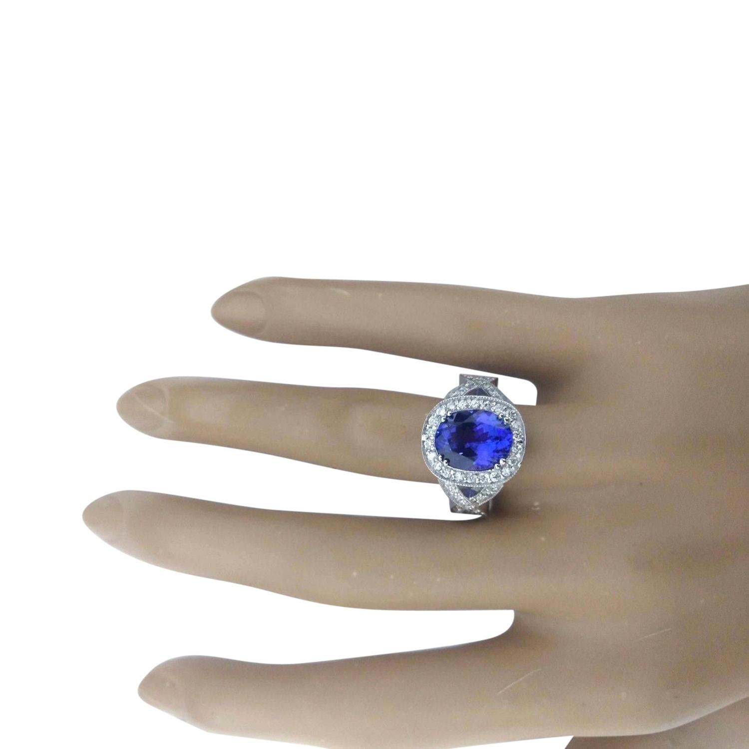 Women's Natural Tanzanite Diamond Ring In 14 Karat Solid White Gold For Sale