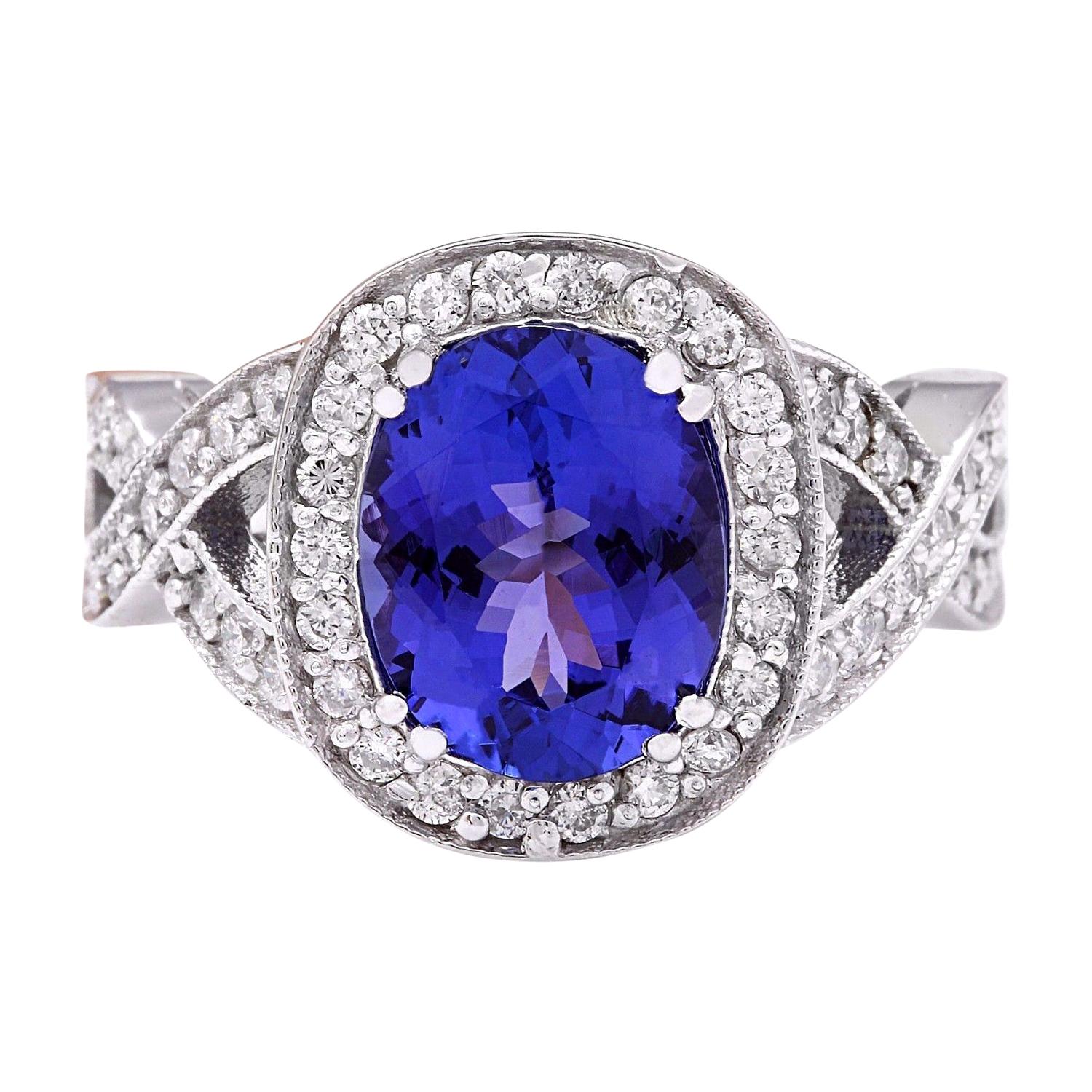 Natural Tanzanite Diamond Ring In 14 Karat Solid White Gold  For Sale