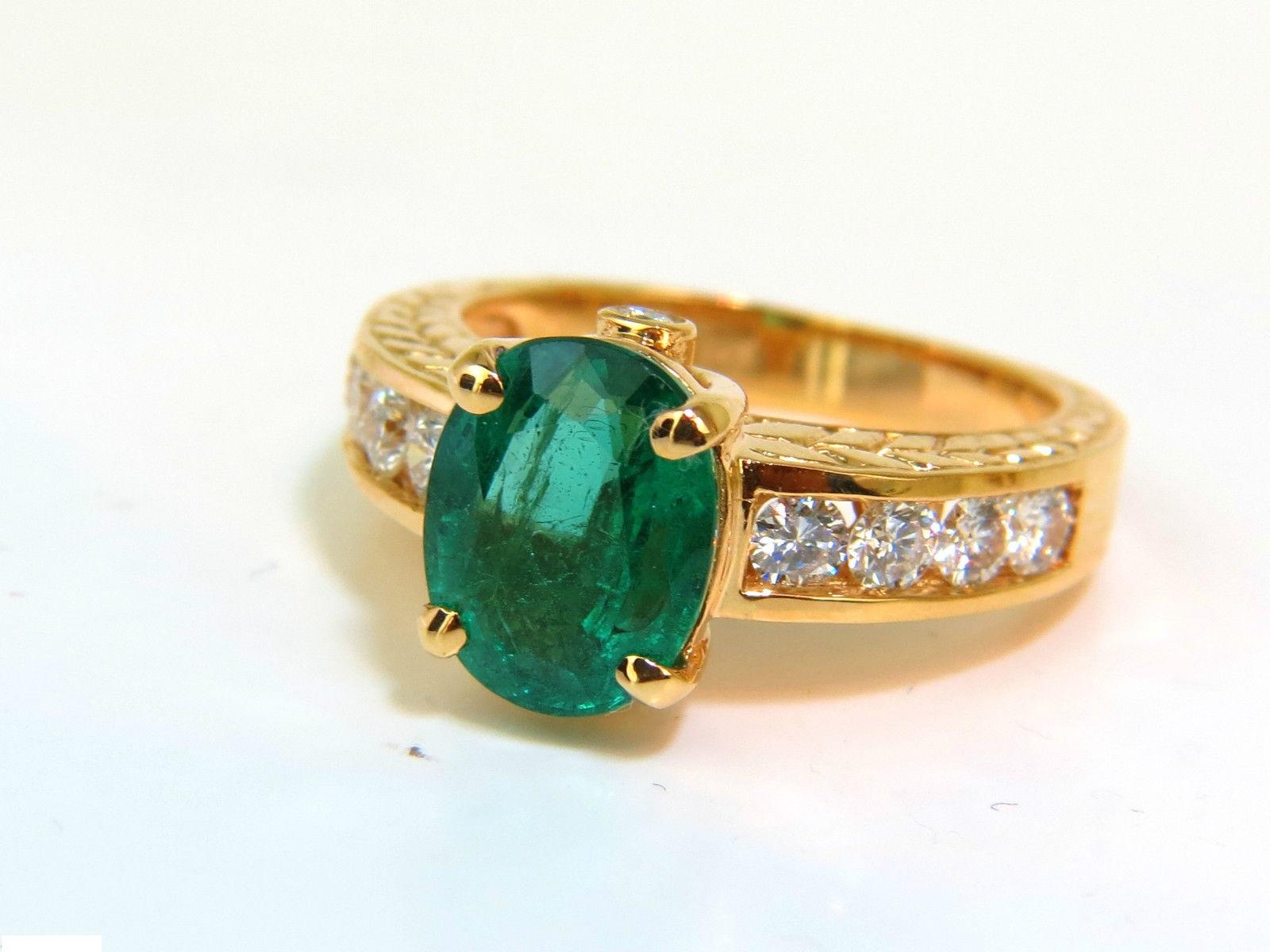 3.58 Carat Natural Zambia AAA Green Emerald Diamond Ring 14 Karat G/VS 1
