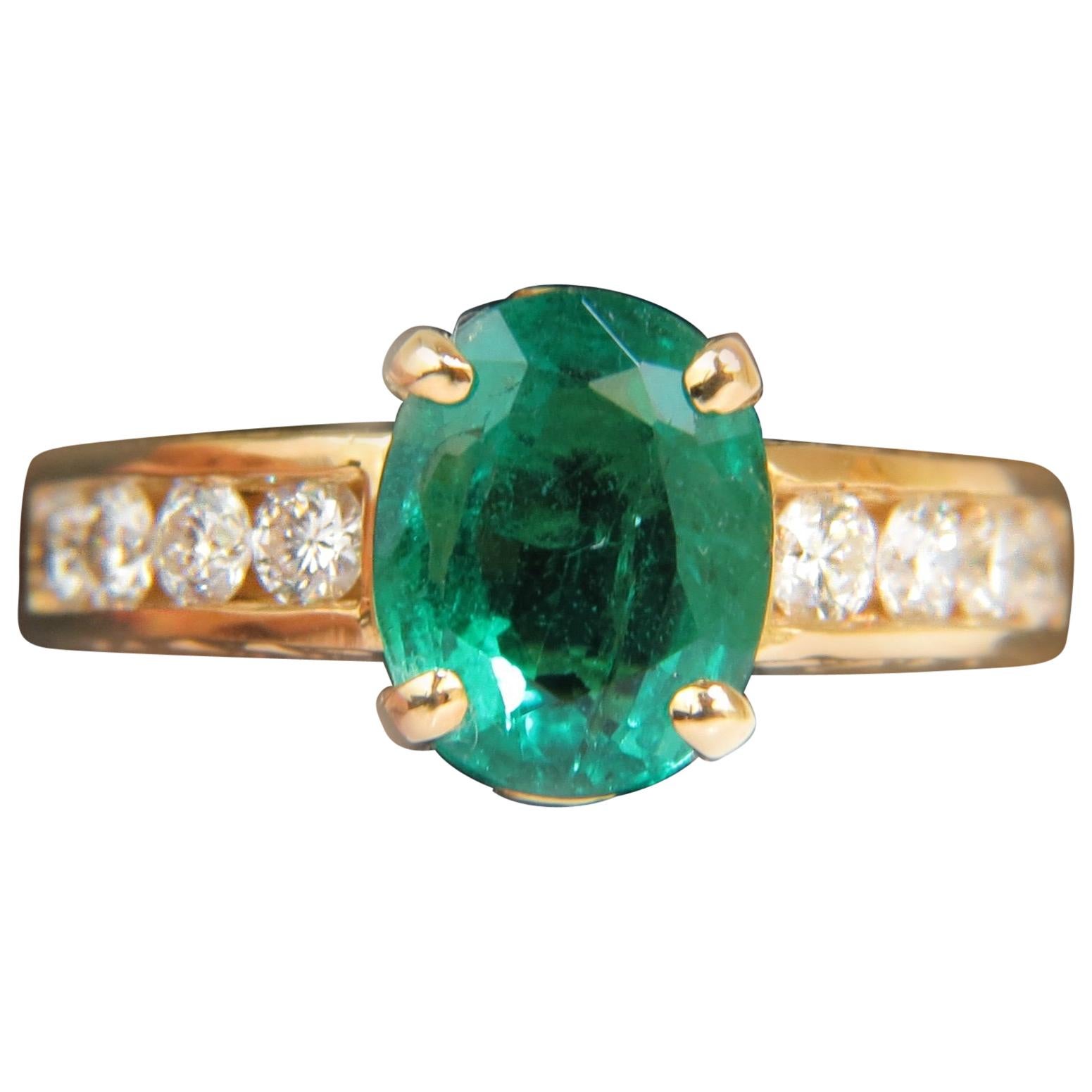 3.58 Carat Natural Zambia AAA Green Emerald Diamond Ring 14 Karat G/VS