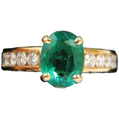 3.58 Carat Natural Zambia AAA Green Emerald Diamond Ring 14 Karat G/VS