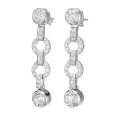 3.58 Carat Old European Cut Diamond Bezel Platinum Dangle Earrings