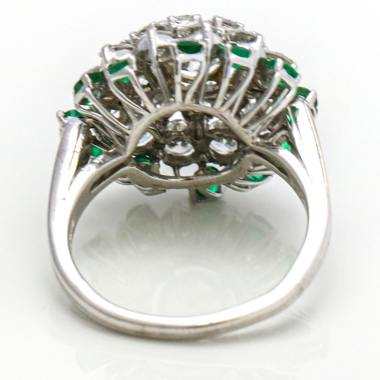 Round Cut 3.58 Carat Platinum Diamond Emerald Cluster Ring For Sale