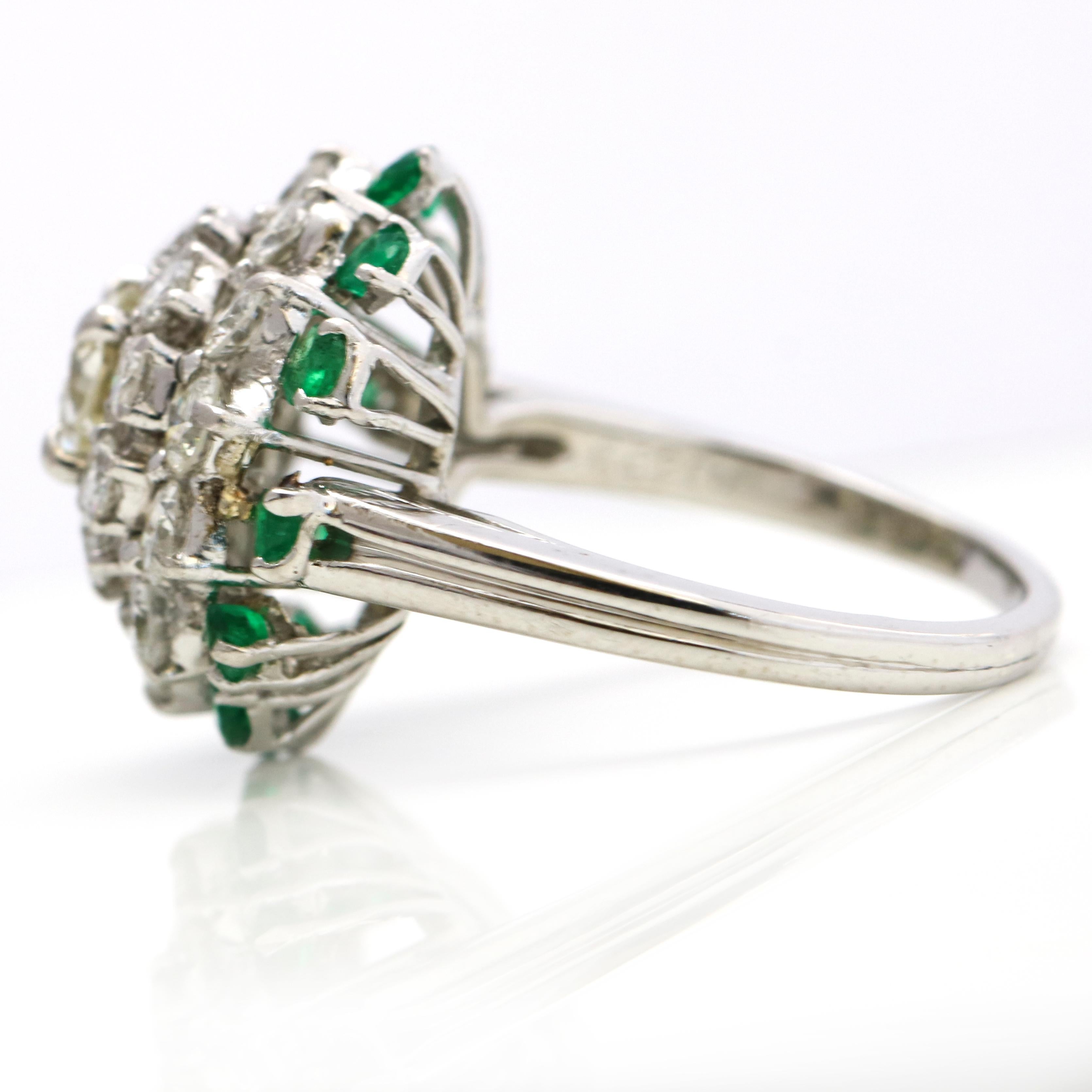 3.58 Carat Platinum Diamond Emerald Cluster Ring In Good Condition For Sale In Fort Lauderdale, FL