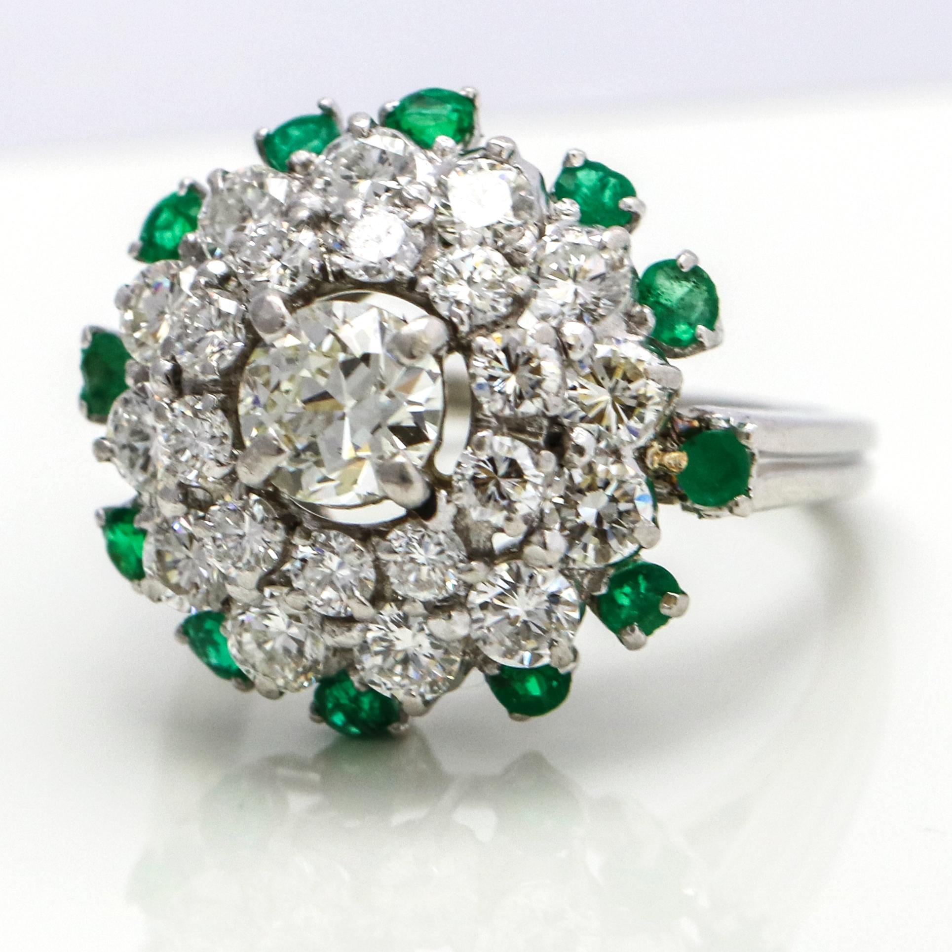 Women's 3.58 Carat Platinum Diamond Emerald Cluster Ring For Sale