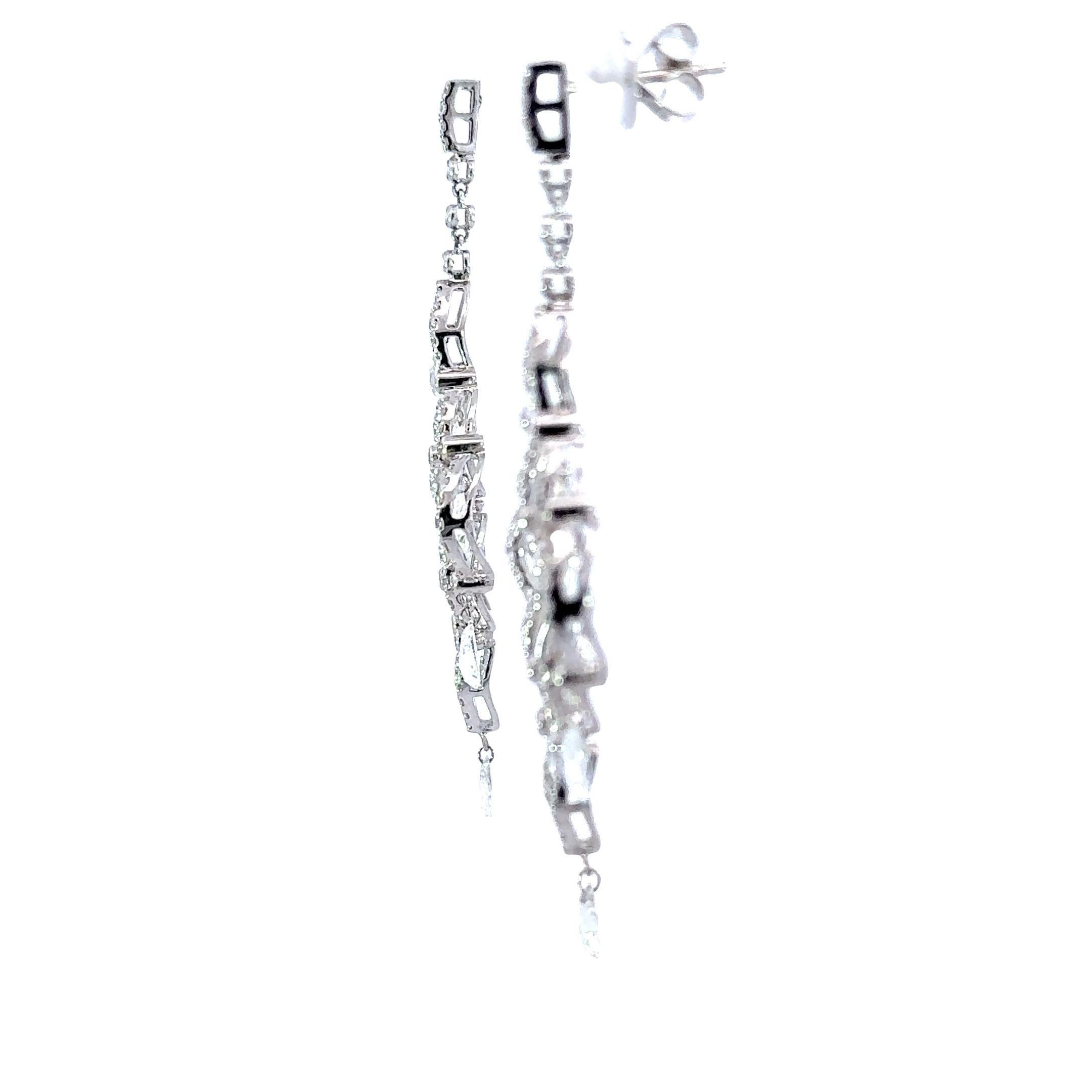 Modern 3.58 Carat Rose Cut 1.58 Carat Round Diamond Drop Earrings 18K Gold For Sale