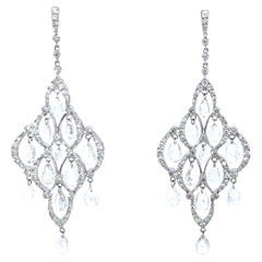 Boucles d'oreilles pendantes en or 18 carats 3,58 carats taille rose 1,58 carat diamant rond