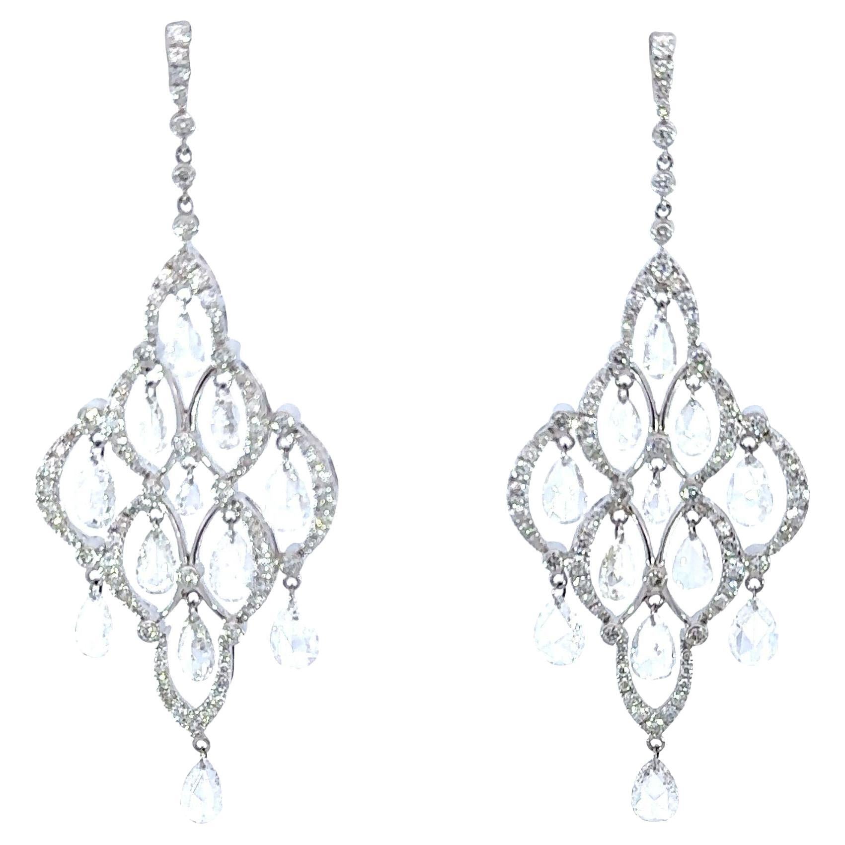 Pendientes de gota de diamantes redondos talla rosa de 3,58 quilates y 1,58 quilates, oro de 18 quilates en venta