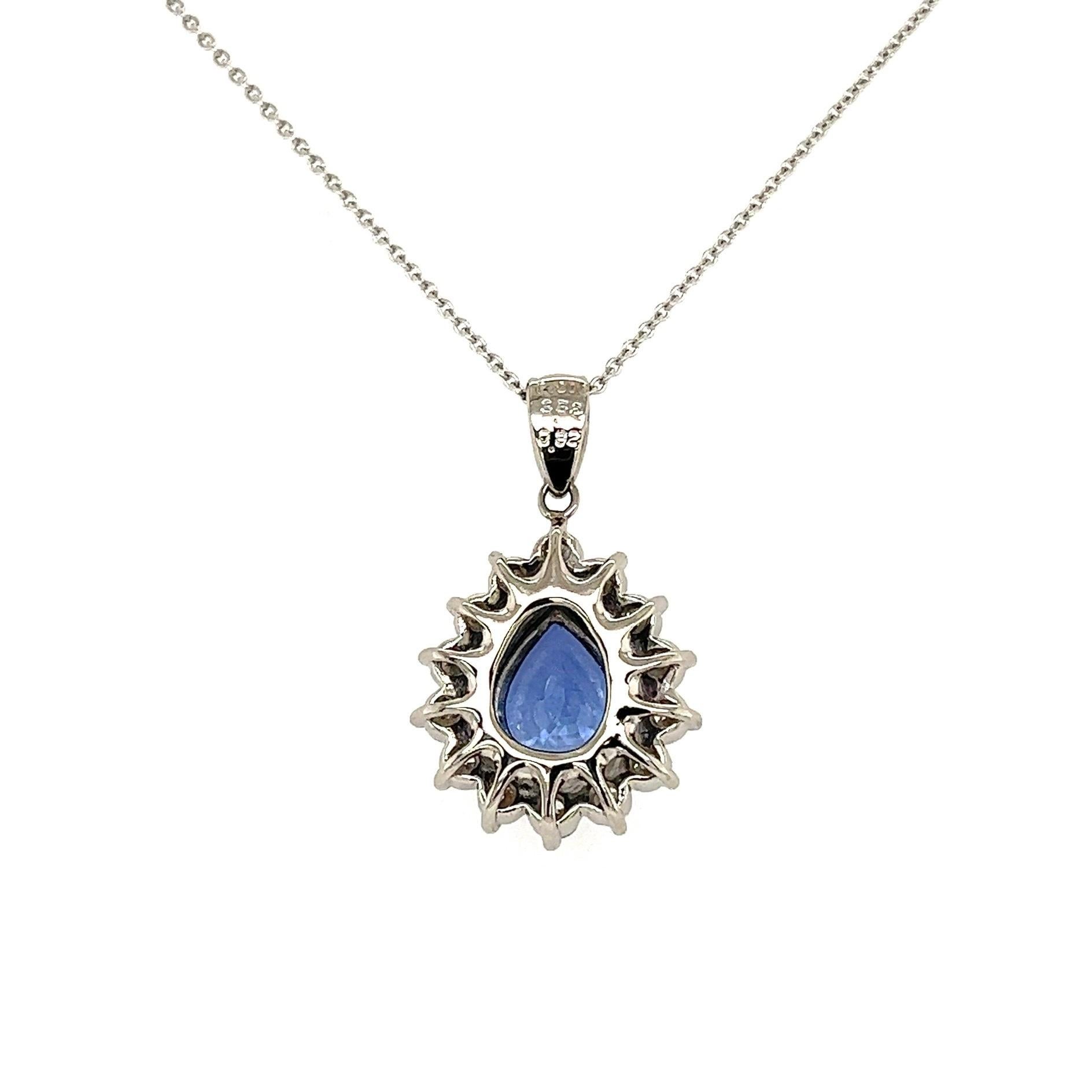 Taille mixte Collier pendentif en platine avec saphir de 3,58 carats et diamants (succession)