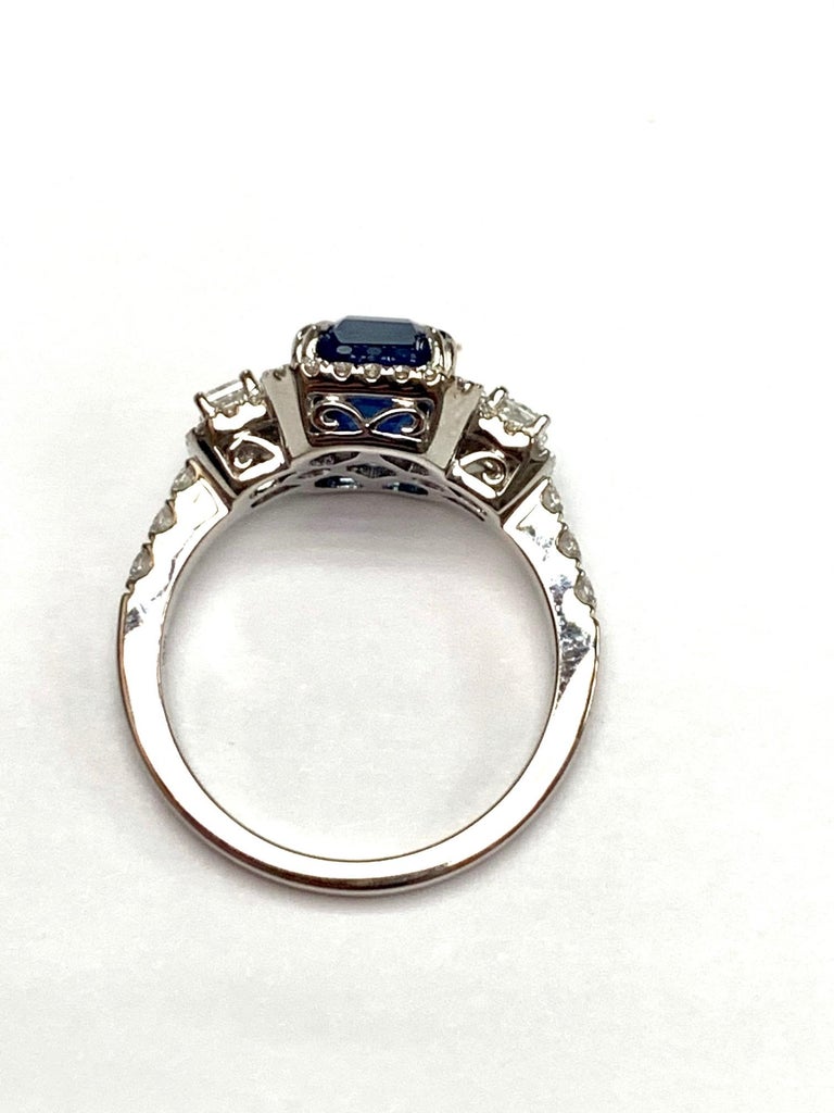 Emerald Cut 3.58 Carat Sapphire Diamond Cocktail Ring For Sale