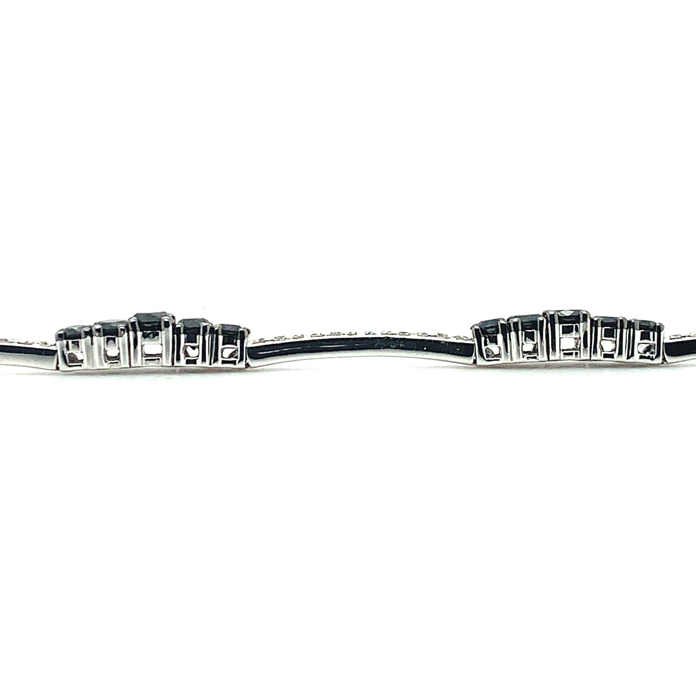 Brilliant Cut 3.58 Carat Total Black, White Diamond and White Gold Bangle Tennis Bracelet