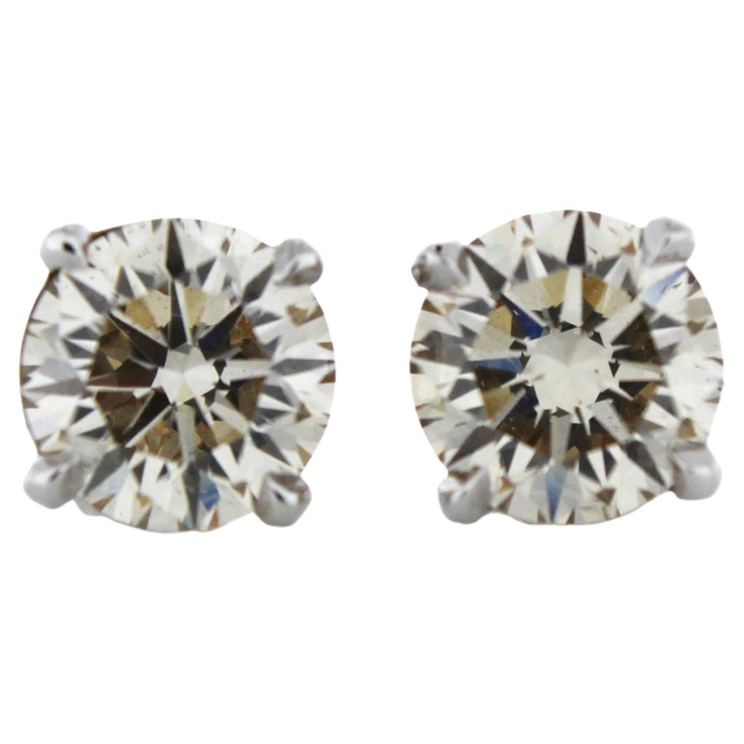 3.58 Carat Total Diamond Stud Earrings in 14 Karat White Gold