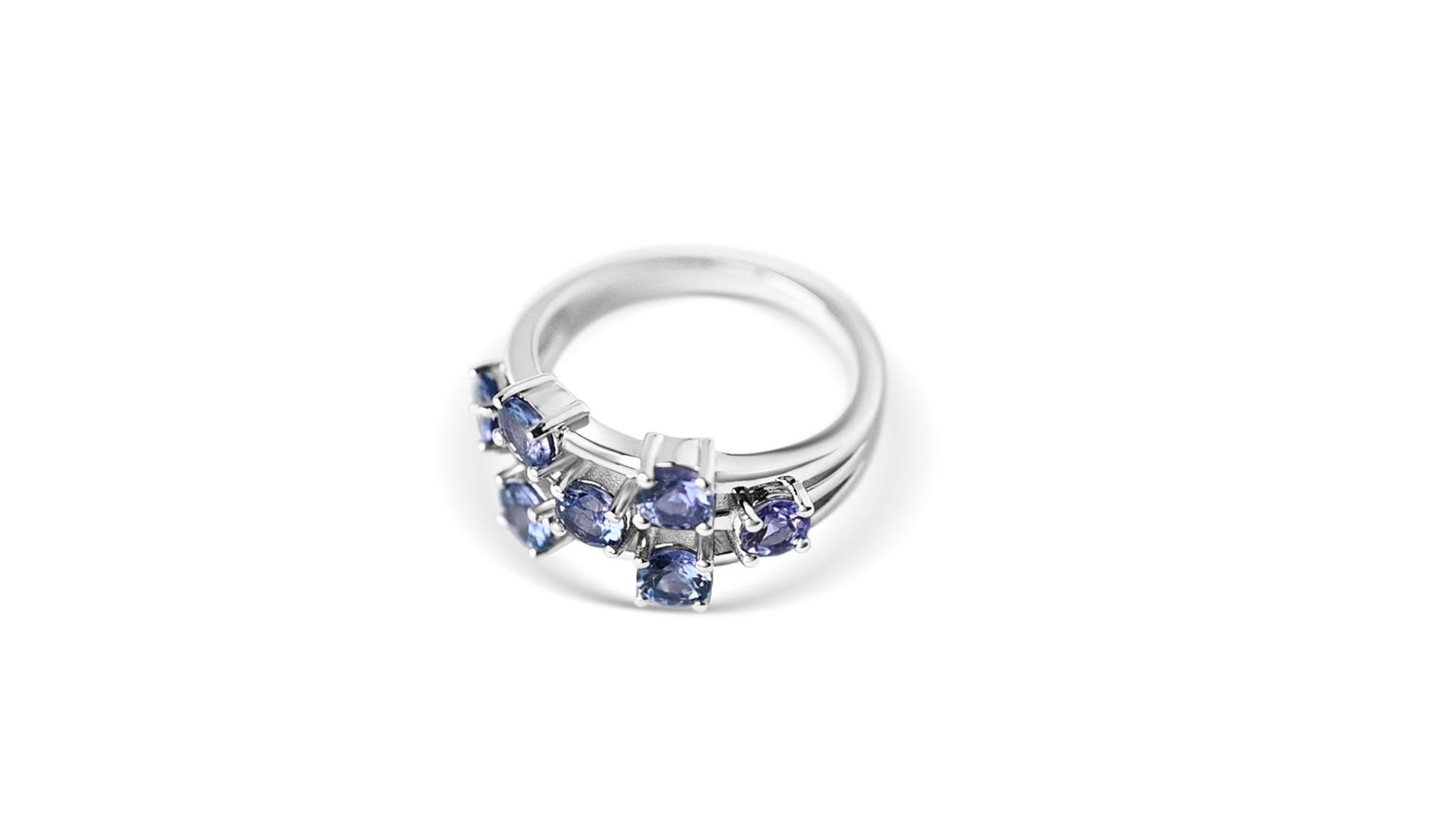 Art Deco Natural Tanzanite Ring -Sterling Silver Ring -7 Stone Tanzanite Birthstone Ring For Sale