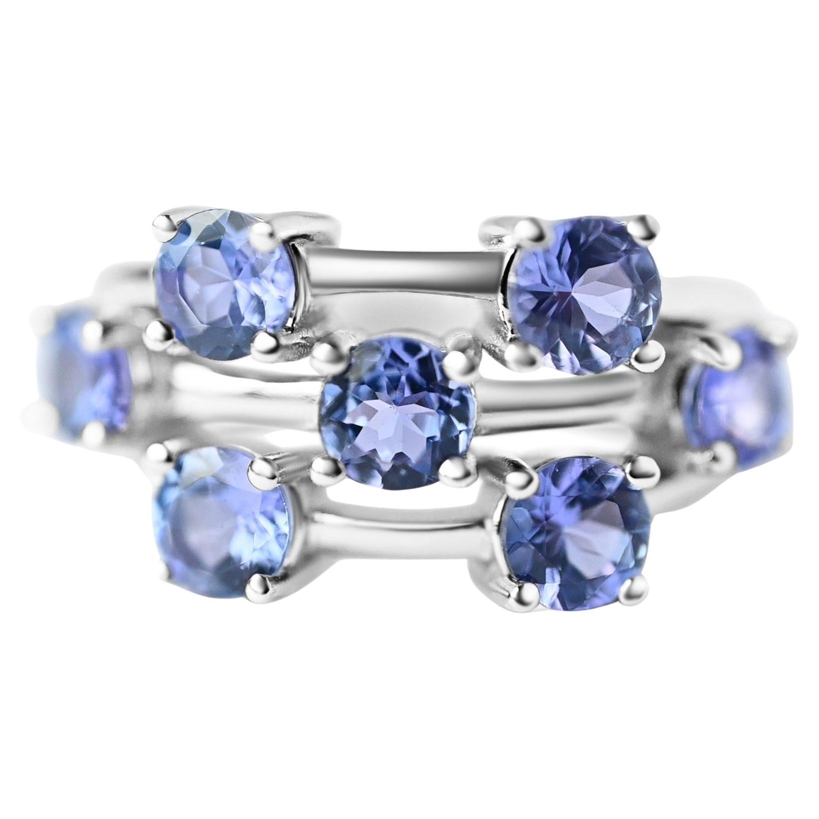 3.58 Ct Woman Tanzanite Ring 925 Sterling Silver Rhodium Plated  Wedding Ring  For Sale