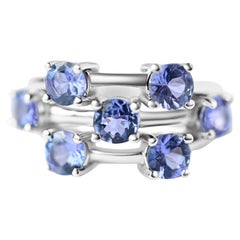 Used 3.58 Ct Woman Tanzanite Ring 925 Sterling Silver Rhodium Plated  Wedding Ring 