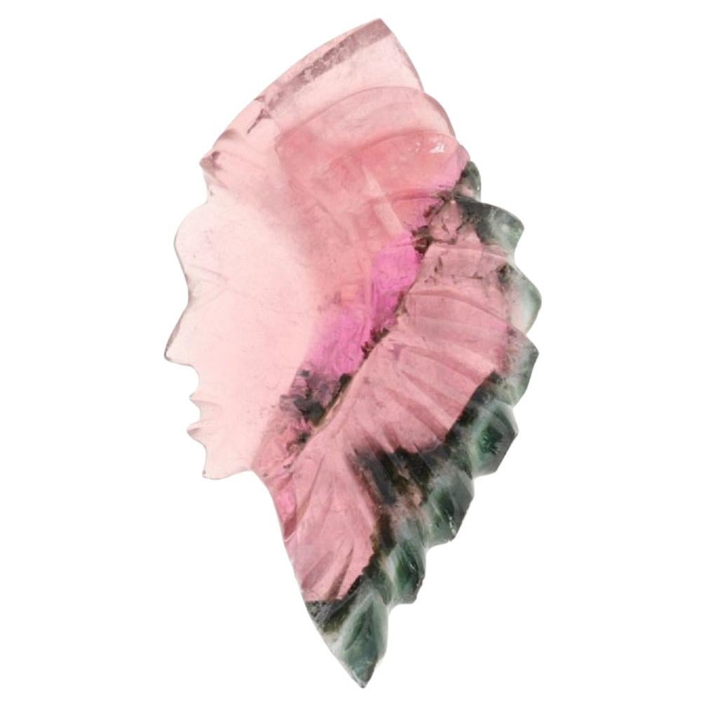 Pierre précieuse tourmaline bicolore non sertie 35,80 carats, silhouette sculptée, de qualité JAGi en vente