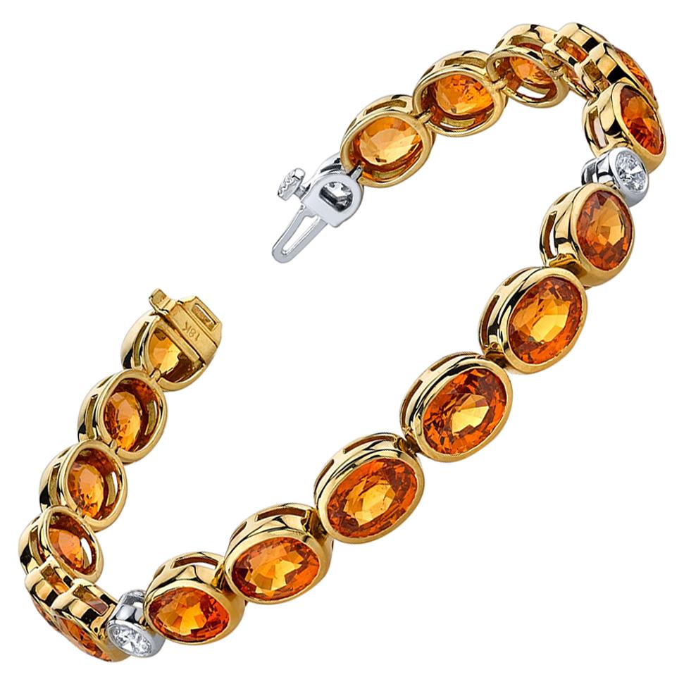 35.84 ct. t.w. Mandarin Orange Garnet, Diamond, Bezel Set Gold Tennis Bracelet
