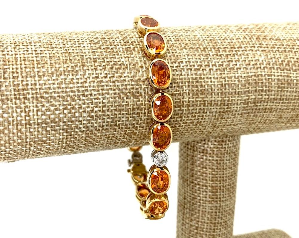 Women's or Men's 35.84 ct. t.w. Mandarin Orange Garnet, Diamond, Bezel Set Gold Tennis Bracelet