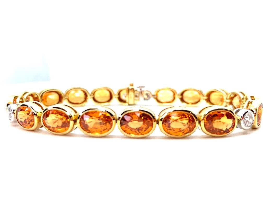 35.84 ct. t.w. Mandarin Orange Garnet, Diamond, Bezel Set Gold Tennis Bracelet 3