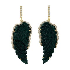 Malachite Diamond 18 Karat Gold Feather Earrings