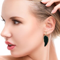 Malachite Diamond 18 Karat Gold Feather Earrings