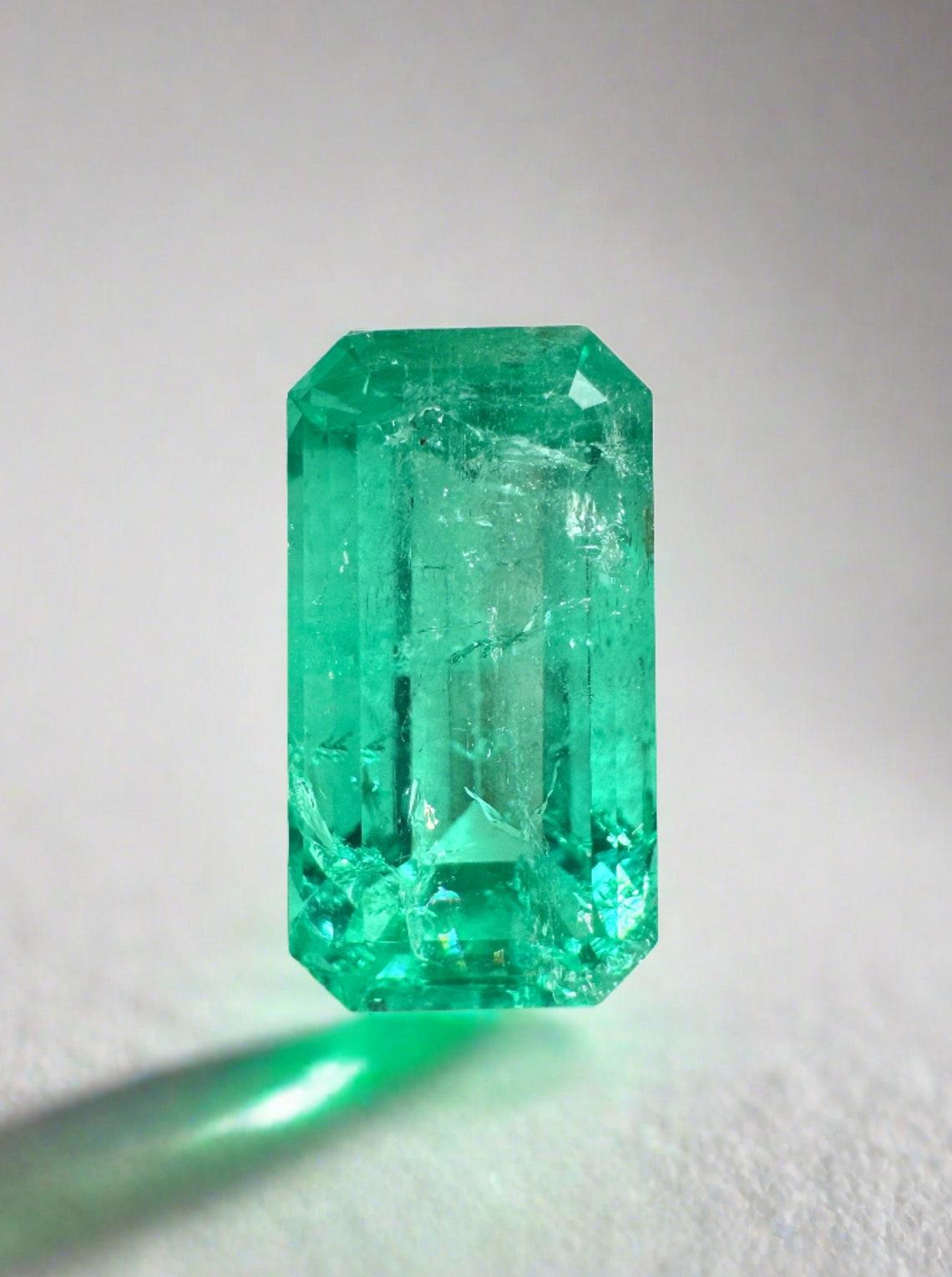 3,58ct Verde azulado talla esmeralda alargada Gema colombiana genuina del mes de mayo Piedra de nacimiento