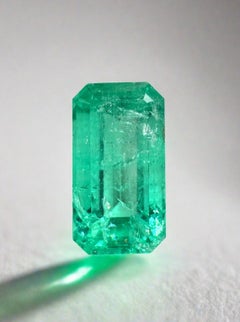3,58ct Verde azulado talla esmeralda alargada Gema colombiana genuina del mes de mayo Piedra de nacimiento