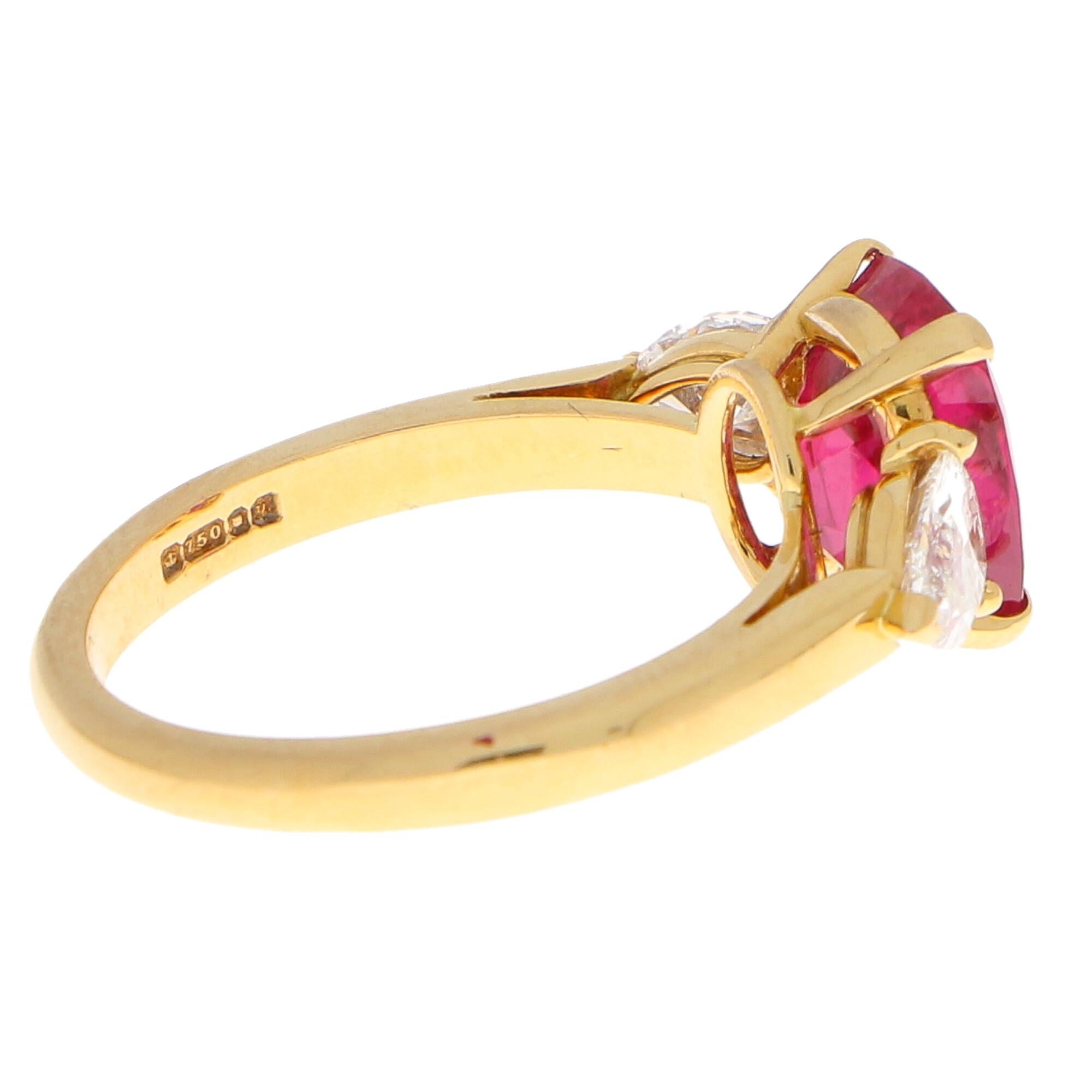 Modern 3.58 Carat Burmese Red Ruby and Diamond Ring Set in 18 Karat Yellow Gold
