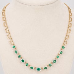 3.58ct Emerald & 0.76ct Diamond 14K Yellow Gold Link Necklace