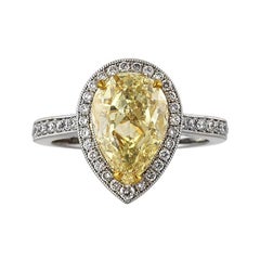 3.58ct Fancy Light Yellow Pear Shaped Diamond Engagement Ring