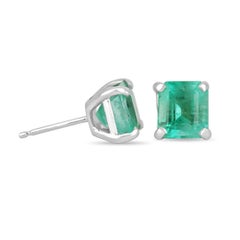 3.58tcw 14K Colombian Emerald-Asscher Cut Four Prong White Gold Stud Earrings