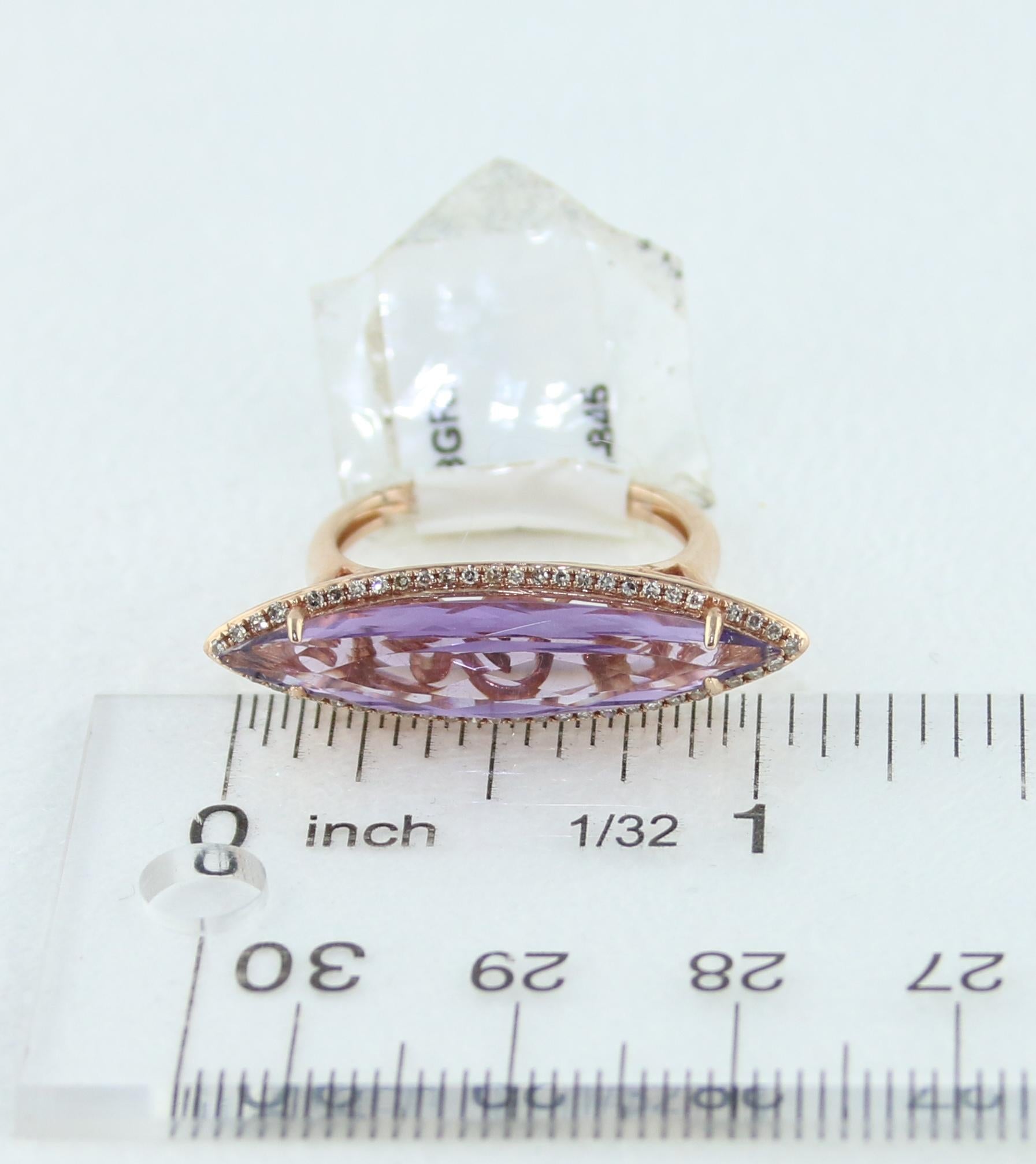 3.59 Carat Amethyst Marquise Diamond Gold Ring For Sale 3