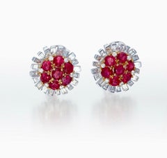 Pendientes de rubí y diamantes de Birmania sin calor de 3,59 quilates en oro blanco de 18 quilates