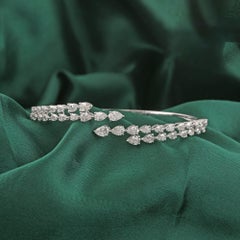 3.59 Carat Natural Pear Cut Diamond Cluster Open Cuff Bangle 18K White Gold