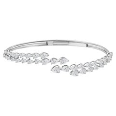 3.59 Carat Natural Pear Cut Diamond Cluster Open Cuff Bangle 18K White Gold