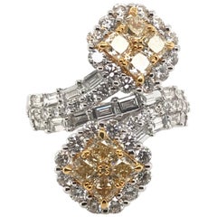 3.59 Carat Natural Yellow Diamond Princess Cluster Diamond Ring