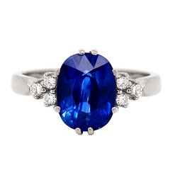 3.59 Carat Oval Sapphire and Diamond 18ct White Gold Engagement Ring