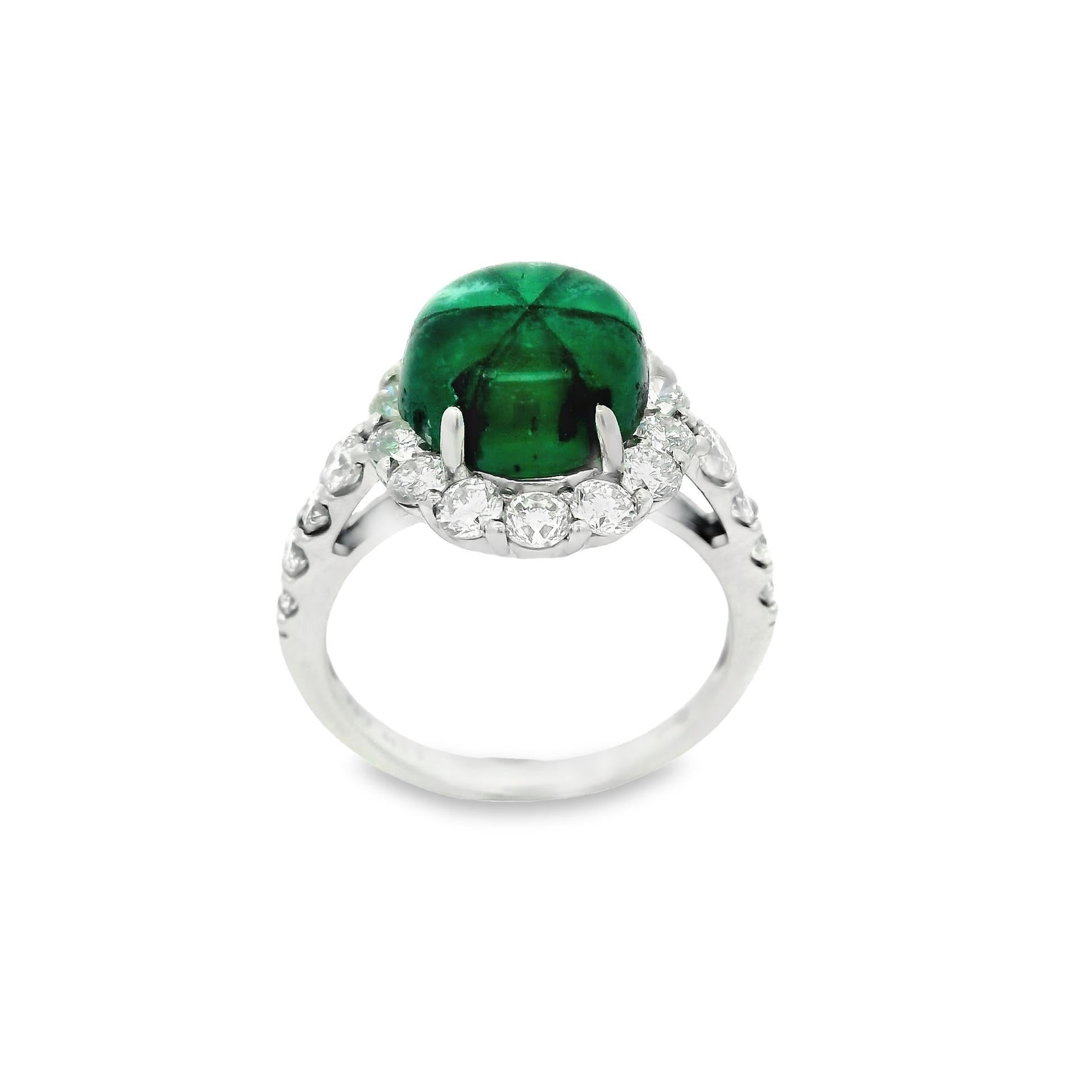 3.59 Carat Trapiche Emerald Diamond Platinum Ring In New Condition For Sale In Beverly Hills, CA