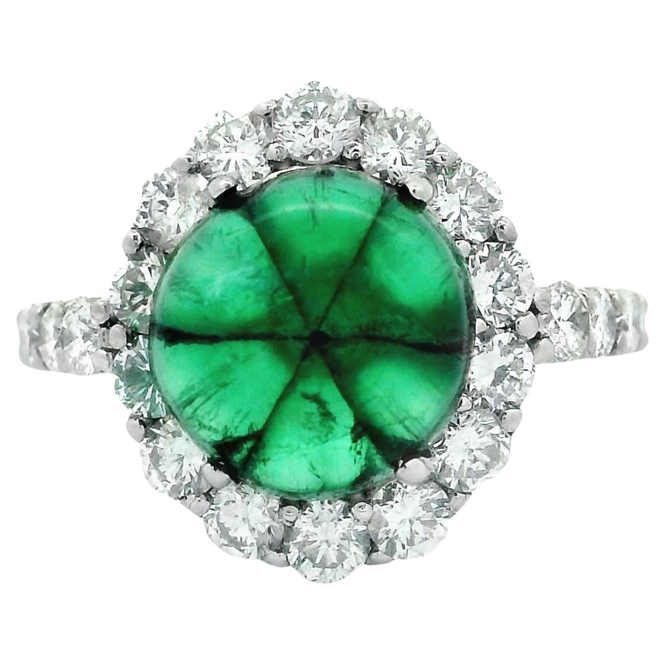 3.59 Carat Trapiche Emerald Diamond Platinum Ring For Sale