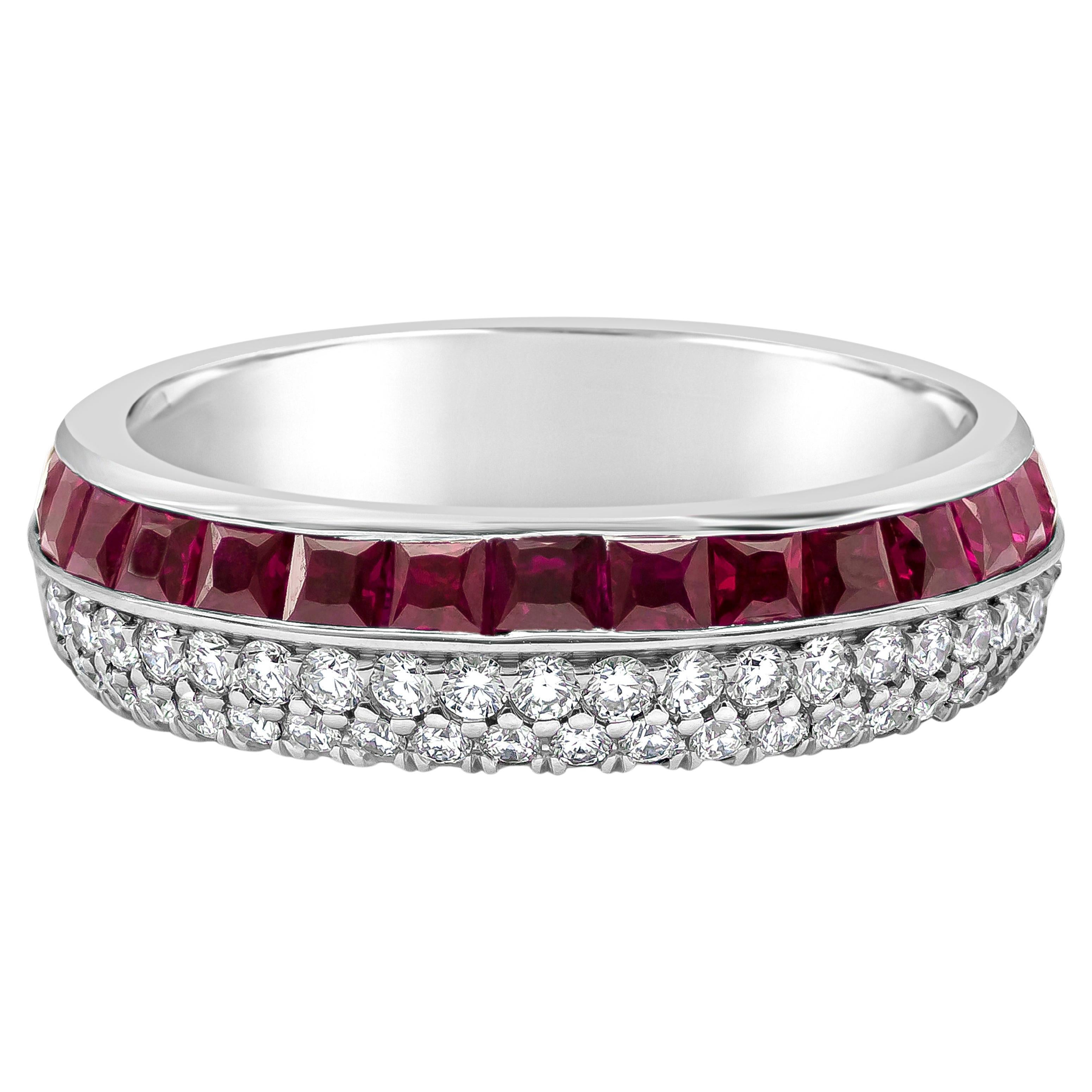 3.59 Carats Total Round Cut Ruby and Diamond Reversible Eternity Wedding Band en vente