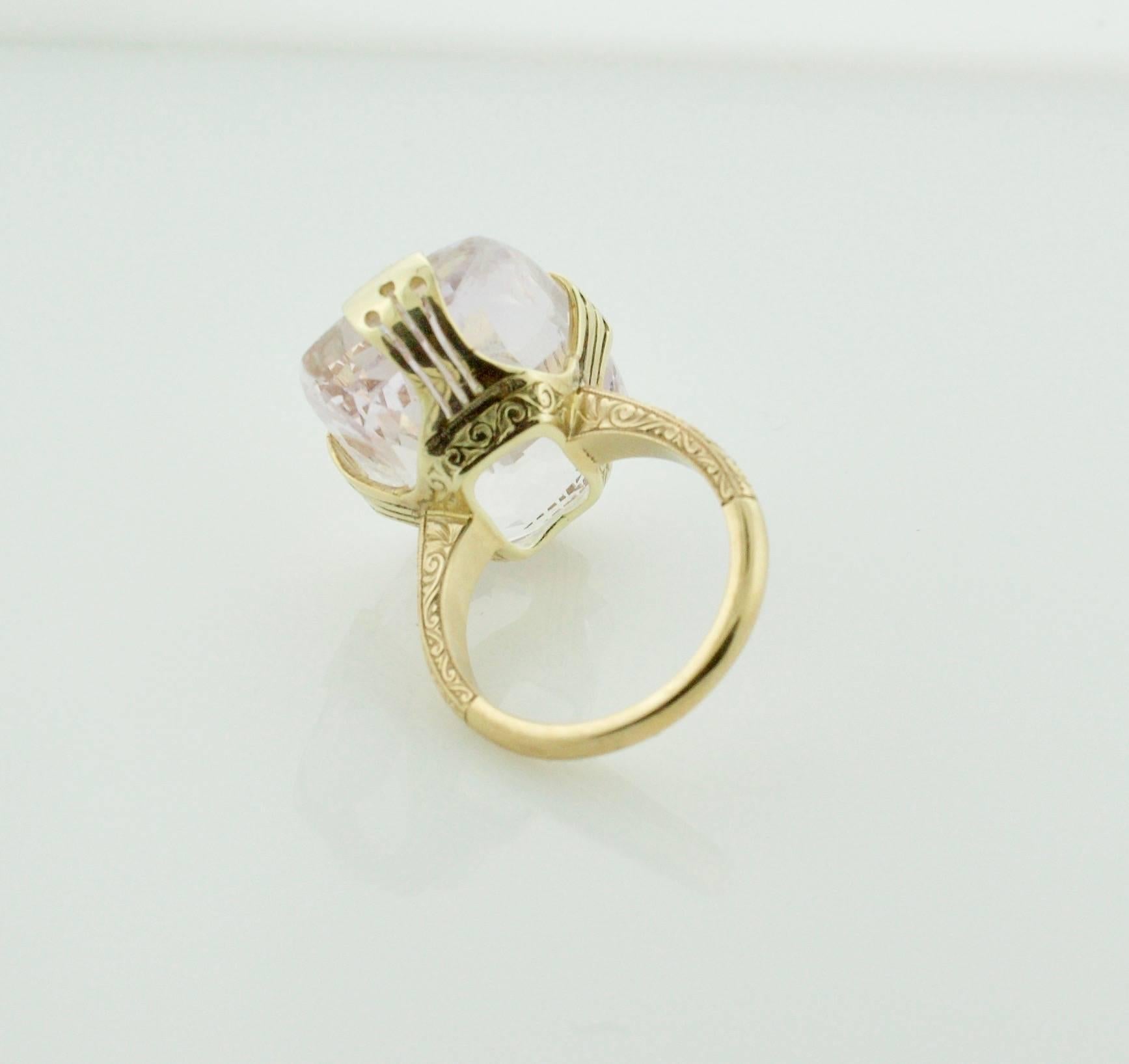 Cushion Cut 35.90 Carat Pastel Pink Sapphire Ring in 18 Karat Yellow Gold For Sale
