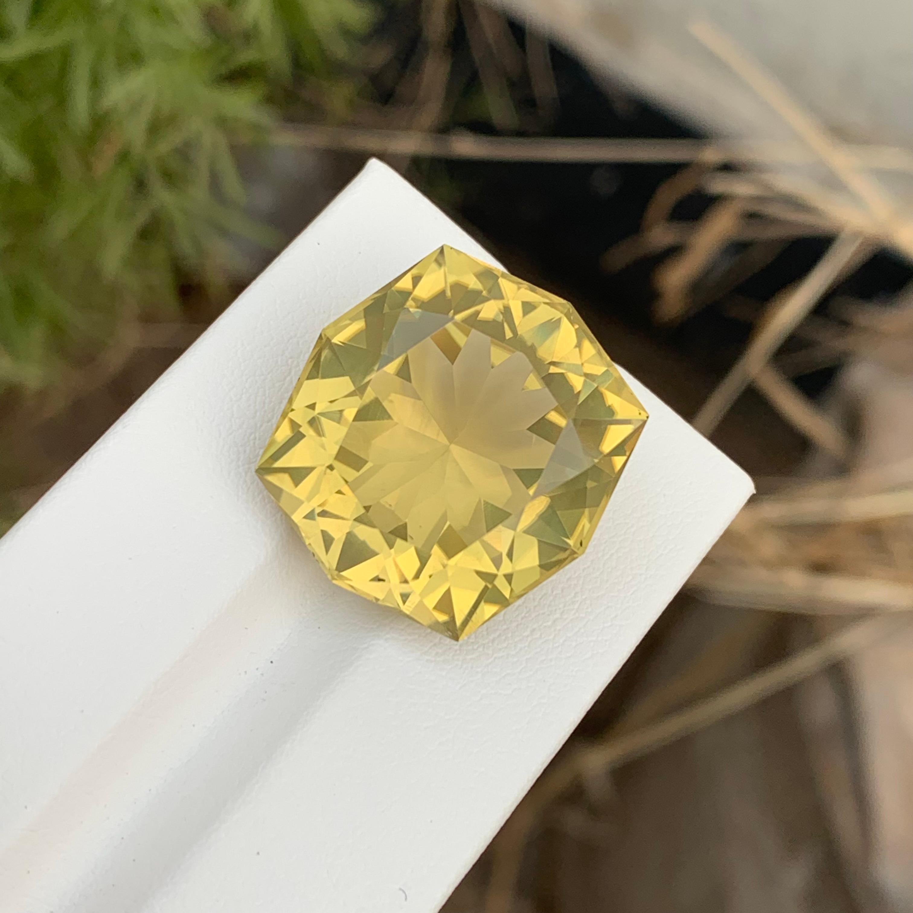 35.95 Carat Natural Loose Flower Cut Lemon Quartz Citrine Octagon Shape Gemstone For Sale 6