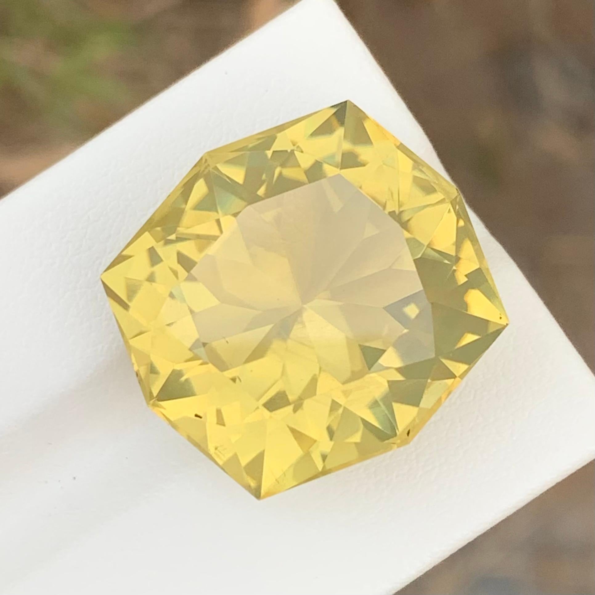 Loose Lemon Quartz Citrine
Weight: 35.95 Carats
Dimension: 22 x 20 x 14.5 Mm
Origin: Brazil
Shape: Octagon 
Certificate: On Demand
Colour: Yellow

Lemon quartz citrine, a dazzling gemstone, combines the vibrant hues of lemon quartz with the warm