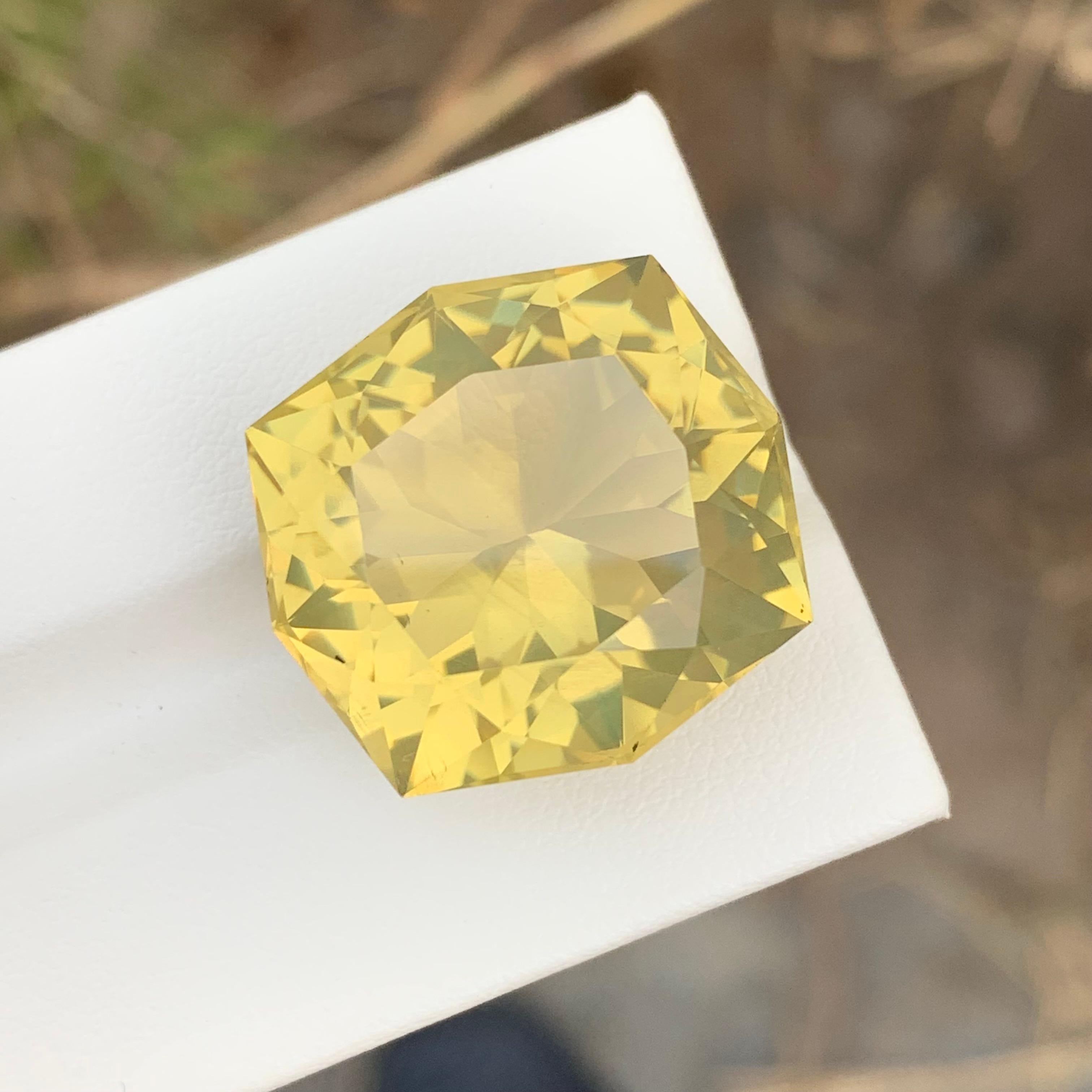 Octagon Cut 35.95 Carat Natural Loose Flower Cut Lemon Quartz Citrine Octagon Shape Gemstone For Sale