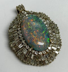 35.99ct Opal & Diamond Baguette Pendant Necklace