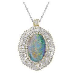 35.99ct Opal & Diamond Baguette Pendant Necklace