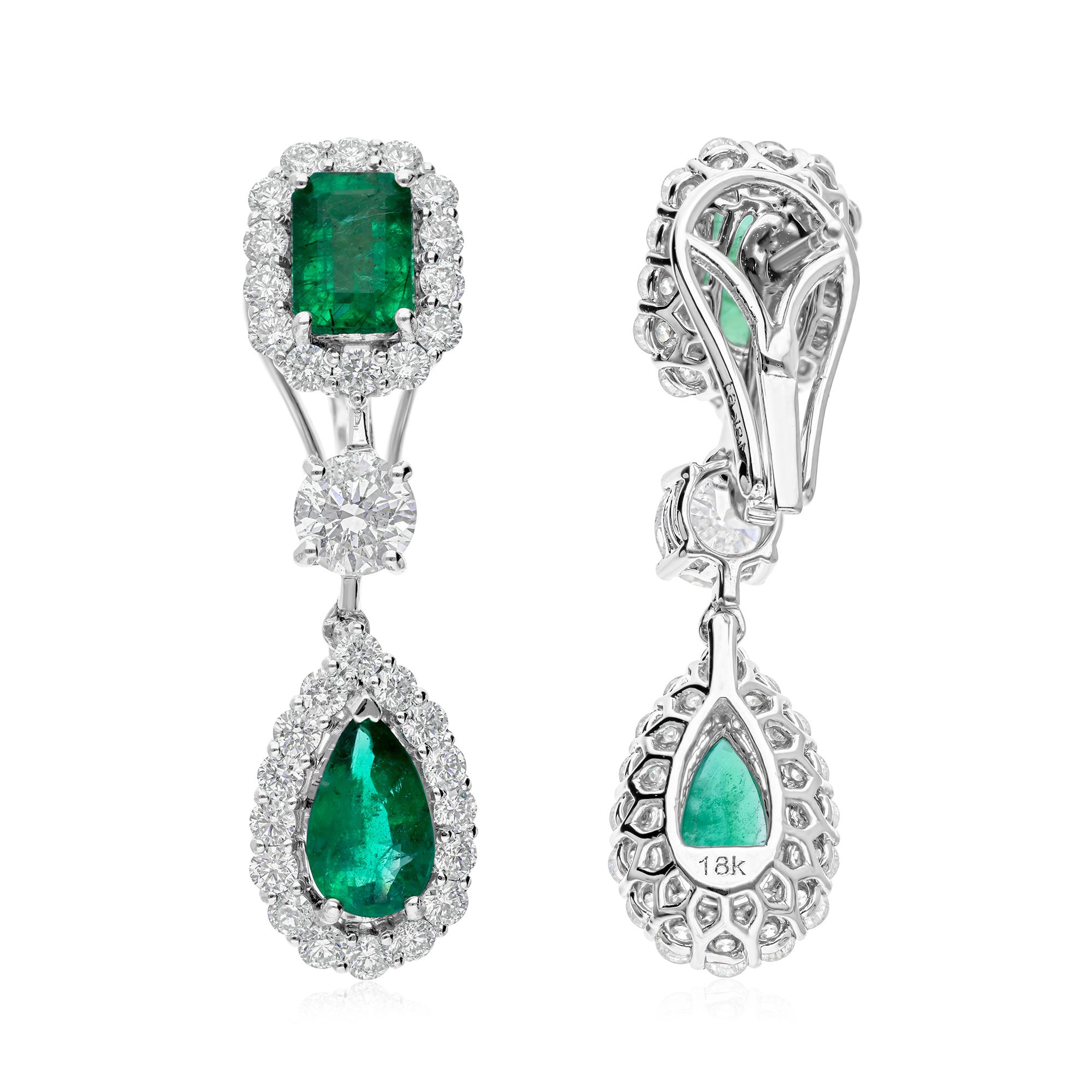 3,59 Karat Oktagon Smaragd Birne Tropfen Ohrringe 2,88 Karat Halo Diamant 18k Weißgold im Angebot 5